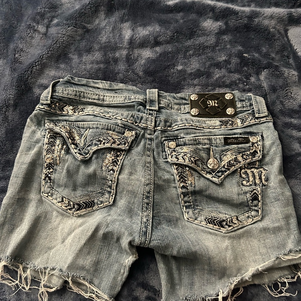Miss Me Blue Jean Shorts with Silver Accents